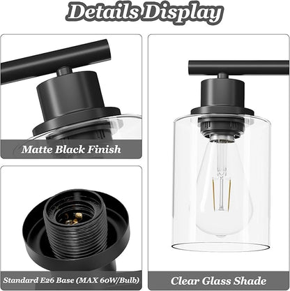 Guliaofo 5-Light Black Bathroom Vanity Lights, E26 Modern Bathroom Light Fixtures with Clear Glass Shade, Mirror Kitchen Hallway Cabinet Living Room Sconces Wall Lights