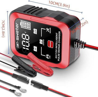 1.5A 6V/12V Smart Battery Charger – Automatic Maintainer, Trickle Charger & Desulfator with Overcharge Protection & Temperature Compensation – for Lead-Acid Batteries