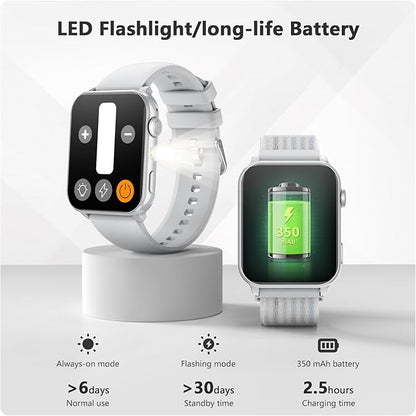 Blackview Smart Watch for Women,1.91" HD Touchscreen Fitness Watch with Flashlight, Bluetooth Notifications/Make Calls, Heart Rate/Sleep Monitor/2 Straps, Fitness Watch for Android/iPhone