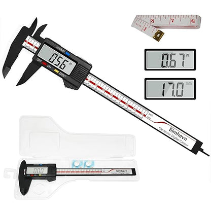 Simhevn Electronic Digital Caliper and Measuring Tape,6 Inch/150mm Digital Micrometer with Large LCD Screen, Easy Switch from Inch/mm，60 Inch/150cm Measuring Tape for All-Purpose Household