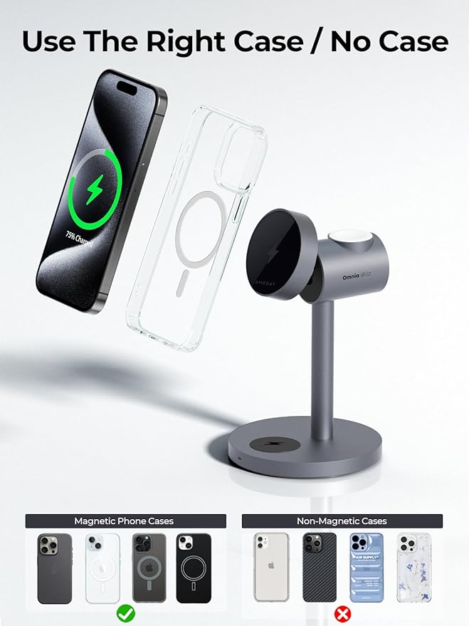 MagFusion 3-in-1 Charging Station Compatible with MagSafe, Qi2 Certified 15W Magnetic Wireless Charger Stand, for iPhone 16/15/14/13/12 Series, Apple Watch, AirPods(30W PD Charger Included)