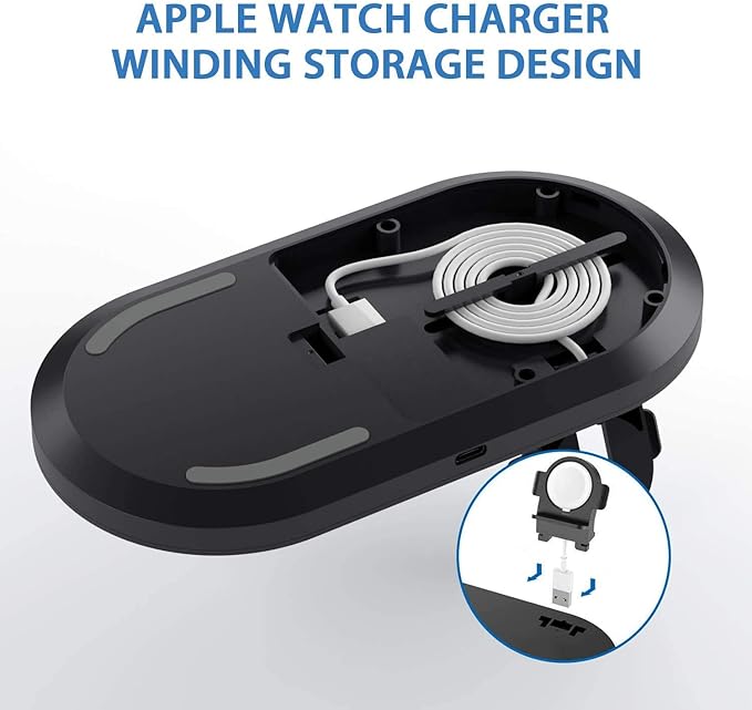 Seacosmo Wireless Charger, 3 in 1 Qi-Certified Fast Charging Station Dock for iPhone/for Samsung, for Airpods 2 3, Nightstand Docking Station for iWatch Series (Exclusive of for iWatch Cable), Black