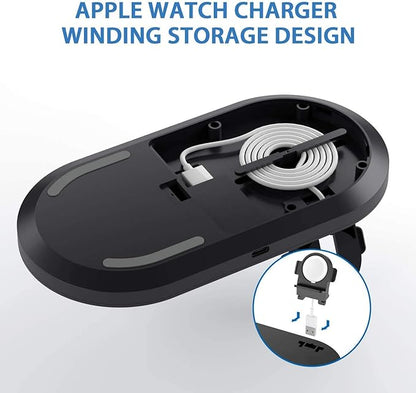 Seacosmo Wireless Charger, 3 in 1 Qi-Certified Fast Charging Station Dock for iPhone/for Samsung, for Airpods 2 3, Nightstand Docking Station for iWatch Series (Exclusive of for iWatch Cable), Black