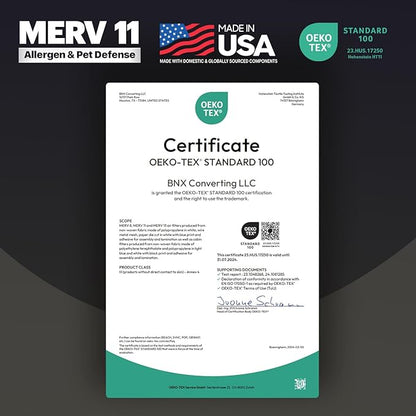 BNX 20x25x1 MERV 11 Air Filter 2 Pack - MADE IN USA - Electrostatic Pleated Air Conditioner HVAC AC Furnace Filters - Removes Dust, Mold, Pollen, Lint, Pet Dander, Smoke, Smog
