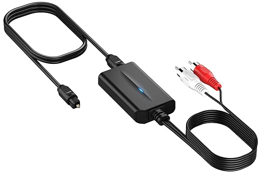 192kHz DAC Digital to Analog Audio Converter 7ft/2.1m Digital Audio Optical to RCA Cable SPDIF to RCA Converter with Built-in Audio Amplifier Chipset for HDTV, DVD, Blu-Ray Players