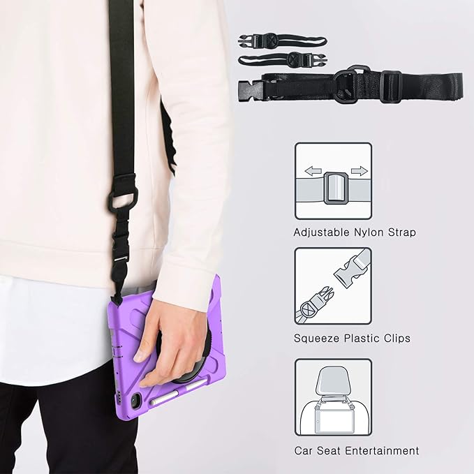 BRAECN for Galaxy Tab S6 Lite Case 10.4'' 2024,Rugged Protective Kids Case with Kickstand, Shoulder Strap, Hand Strap, S Pen Holder for Samsung Galaxy Tab S6 Lite 10.4“2024/2022/2020 -Purple