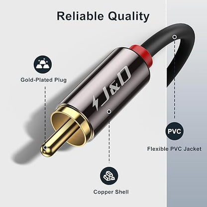 J&D RCA Cable, (2 Pack) Gold-Plated RCA Audio Cables, 2RCA Male to 2RCA Male Stereo Audio Cable for Speaker, HiFi Systems, Home Theater, Amplifiers,TV, 15 Feet