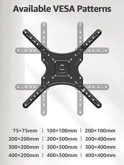 ELIVED Full Motion TV Wall Mount for Most 26-60 Inch TVs, Articulating Arms Swivel and Tilt tv Mount, Wall Mount Brackets Max VESA 400x400, Single Stud Perfect Center Design, Holds Up to 77 lbs.
