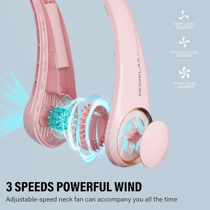 Jancane Neck Fan, USB Rechargeable Personal Fan, 3 Speeds Adjustable, Large air outlet Powerful Strong Wind, Adjustable, 360° Cooling, Super Quiet, No Blade Design, No Hair Twisting, Small (Pink)