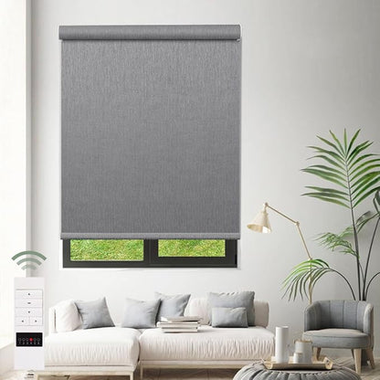 Zshine Motorized Blackout Window Blinds Customize Width (23-95 Inches) Remote Control Wireless and Rechargeable Roller Shades Blinds for Windows, Home, Office, Hotel, Club, Restaurant(82164D)