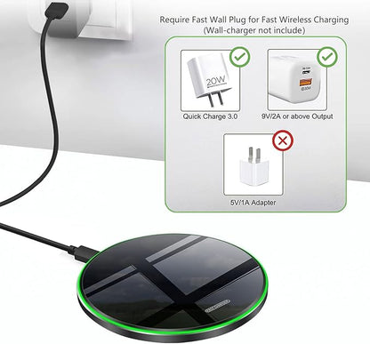 20W Fast Wireless Charger Pad with USB-C for Samsung Galaxy S25/S24/S23/S22/Note 20/Buds/Buds +,Pixel 8/7,LG G8/7/6,Wireless Phone Charge Station Compatible with iPhone 16/15/14/13/SE/X/AirPods etc