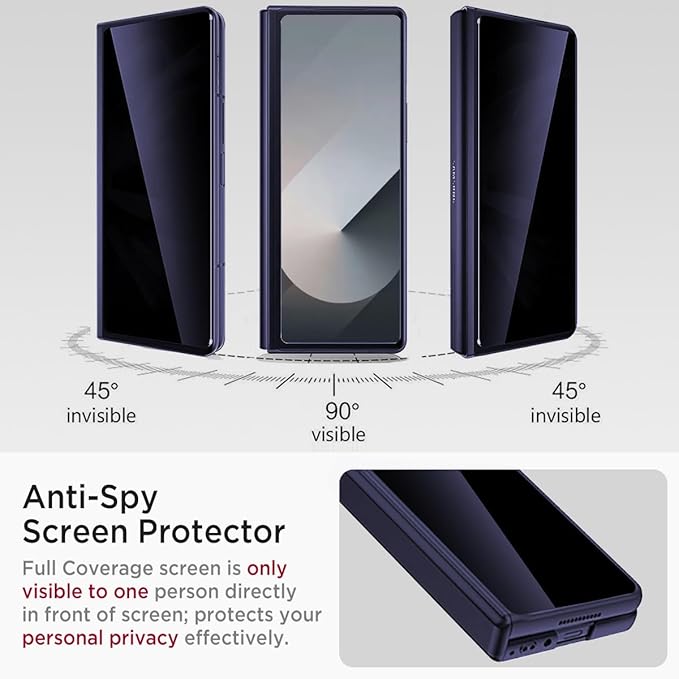 Miimall for Z Fold 6 Case with Privacy Screen Protector, [Military Grade Drop Protection] Built-in Adjustable Kickstand & Magnetic Hinge Protection Shockproof Phone Case for Galaxy Z Fold 6 5G Navy