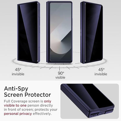 Miimall for Z Fold 6 Case with Privacy Screen Protector, [Military Grade Drop Protection] Built-in Adjustable Kickstand & Magnetic Hinge Protection Shockproof Phone Case for Galaxy Z Fold 6 5G Navy