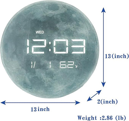 Nbdeal 13" Digital Wall Clock with LED Display, Calendar & Temperature, Automatic Dimming, 12/24hr Format, Wall & Desk Use - HUI-7860