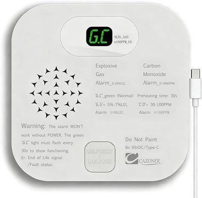 RV Carbon Monoxide Detector & Propane/Natural Gas Detectors, 10-Year Lifespan, 3-in-1 Gas Alarm for Camper, Home, Voice Alert with LCD Display, USB-C & 12V DC Powered, Compact Design