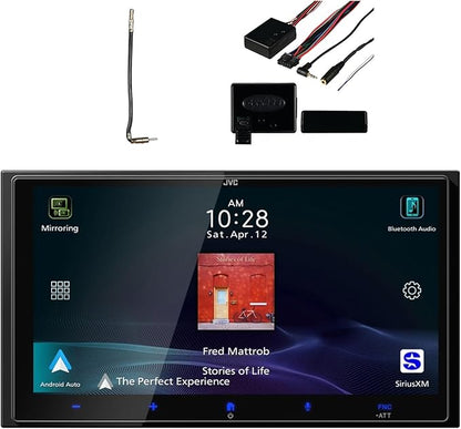 JVC KW-M795BW 6.92" HD Screen Double-DIN Bluetooth USB HDMI Input AM/FM Radio Digital Media Receiver, Steering Wheel Control Interface, Antenna Adapter Compatible Chrysler/Dodge/Jeep/Ford/GM 2002-Up