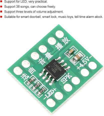 flexman 2Pcs Music Chip DIY Module, Sound Chip with Three Levels of Volume Adjustment, LED Chip Support 38 Songs for Smart Doorbell, Smart Lock, Music Toys, Tell Time Alarm Alock