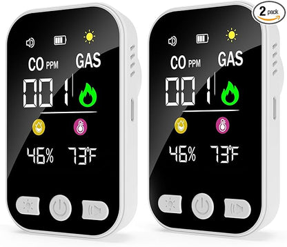 4-in-1 Upgraded Natural Gas Leak Detector,CO & Gas Detector with Temperature & Humidity, Plug-in Carbon Monoxide Detectors, Portable Gas Leak Detector for Home, Kitchen, RV, Travel(2 PCS)