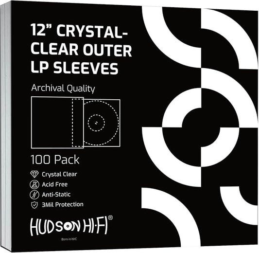 Hudson Hi-Fi Vinyl Record Outer Sleeves Covers - Premium Clear Vinyl Record Sleeve 100-Pack - Protect Your LP Albums from Scratches, Dirt & Dust - 3mm Thick No-Acid Exterior Disc Cover