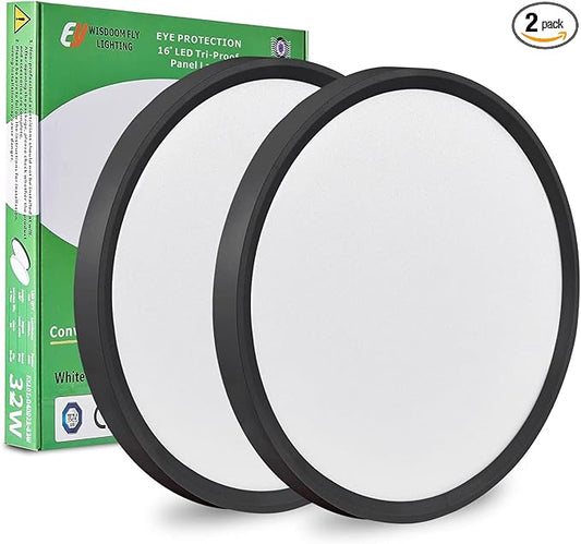 2PK 15.8 Inch Black LED Flush Mount Ceiling Light, 32W, 3480LM, 3000K/4000K/6000K CCT Selectable, Round Flat Panel Light Low Profile Ceiling Light Fitures for Hallway, Kitchen, Bedroom, Laundry Room