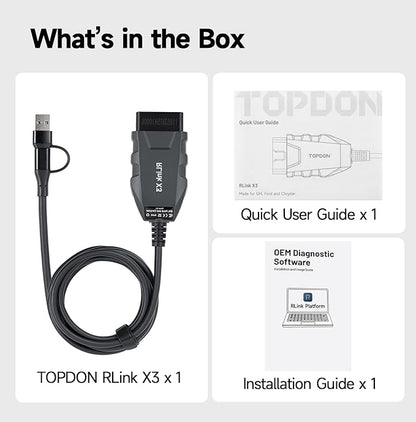 TOPDON 3-in-1 High-Speed USB OBD2 Adapter for FORScan, RLink J2534 Reprogramming Tool for GM/Ford/Chrysler, J2534 Pass-Thru Programmer, OEM Diagnostic Tool, Supports J2534/CAN FD, RLink X3