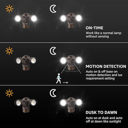 LEONLITE 3CCT LED Security Light, Motion Sensor Outdoor Lights, Dusk to Dawn, ETL Listed, Adjustable Heads, 3000K4000K5000K Selectable, Motion Detector Flood Light for Outside, IP65 Waterproof, Bronze
