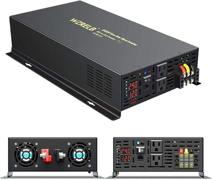 WZRELB 3500W 24VDC 120VAC Pure Sine Wave Power Inverter, 2 AC Outlets, Wired Remote Control, RV (RBP-350024WR)