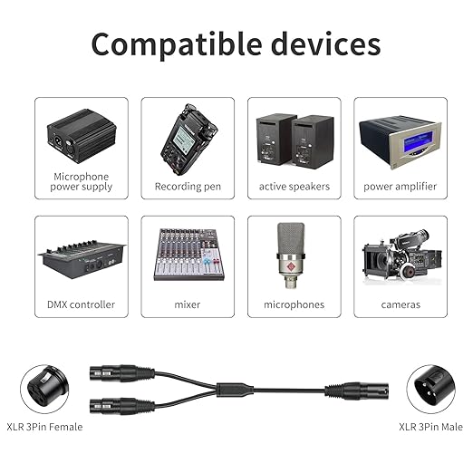 5 Pack XLR Splitter Cable,1 Maleto 2 Female, 1.5FT Stereo Mic to L&R Audio Y-Splitter Cable