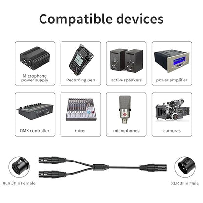 5 Pack XLR Splitter Cable,1 Maleto 2 Female, 1.5FT Stereo Mic to L&R Audio Y-Splitter Cable