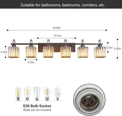 FDPBY Vanity Lights 6-Light Modern Crystal Vanity Light Sand Black Bathroom Light Fixtures Over Mirror Crystal Bathroom Vanity Lighting Fixtures