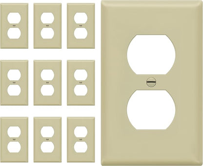 Duplex Wall Plates Kit by Enerlites 8821-I Home Electrical Outlet Cover, 1-Gang Standard Size, Unbreakable Polycarbonate Material, Ivory- 10 Pack Dual Port Replacement Receptacle Faceplates