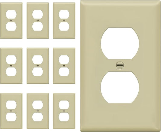 Duplex Wall Plates Kit by Enerlites 8821-I Home Electrical Outlet Cover, 1-Gang Standard Size, Unbreakable Polycarbonate Material, Ivory- 10 Pack Dual Port Replacement Receptacle Faceplates