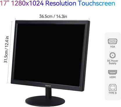 SKitphrati 17" Square 1280x1024 10-Point Multi Touch Screen Monitor with HDMI, VGA, Type B Ports, 75Hz, 5:4 Aspect Ratio, VESA Wall Mountable, PC Touch Monitor for PC POS Machine Windows