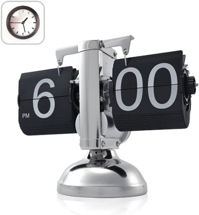 WoneNice Retro Digital Flip Down Clock -Battery Powered Internal Gear Operated Clock for Office Bedroom Kitchen School Hotel Café Décor- Black