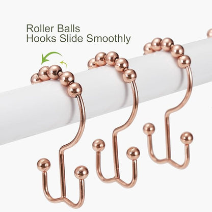 Shower Curtain Hooks, Goowin Shower Curtain Rings, Stainless Steel Shower Curtain Hooks Rust Proof Free Sliding Double Shower Hooks for Curtain, Shower Curtains & Liners (Rose Gold)