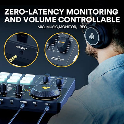 MAONO Podcast Equipment Bundle Audio mixer All-in-One Podcast Production Studio with 3.5mm Microphone for Live Streaming, Podcast Recording, PC, Smartphone, DJ MaonoCaster Lite (AU-AM200-S6 Black)