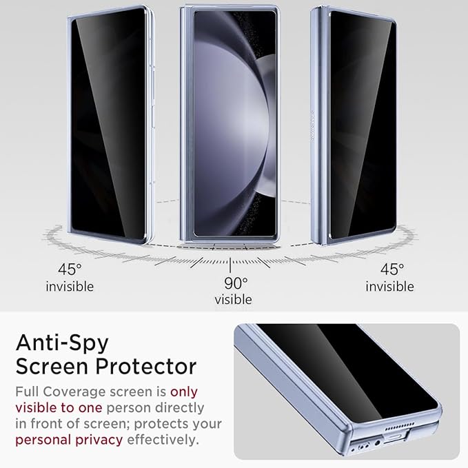 Miimall for Samsung Galaxy Z Fold 5 Case with Privacy Screen Protector, Built-in Adjustable Kickstand & Magnetic Hinge Protection All-Inclusive Protective Case for Galaxy Z Fold 5 5G(Ice Blue)