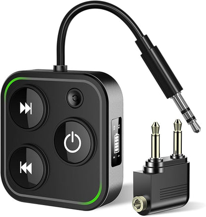 2026 Pro Bluetooth 5.4 Transmitter Receiver, 2-in-1 Wireless Audio Adapter for Airplane/TV/PC/Gym - Dual Link Headphone, Low Latency, Battery Display, Built-in Mic, 30H Playtime, Aviation Metal Frame