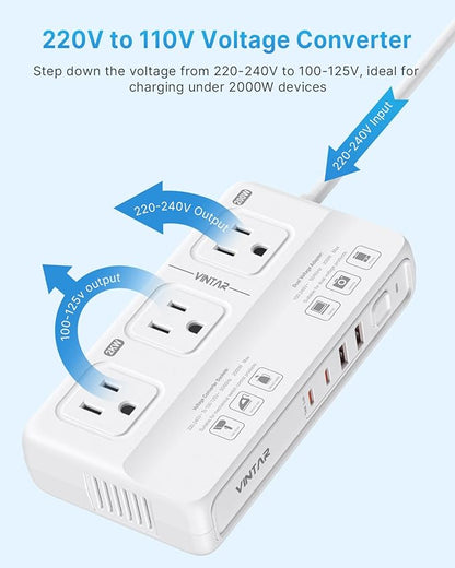 220V to 110V Voltage Converter, VINTAR 2000W Universal Travel Adapter Voltage Converter US to Europe, International Step Down Transformer Power Converters Adapter Combo for EU UK JP AU in SA