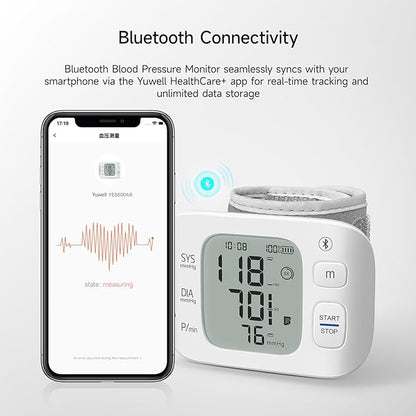 yuwell Smart Wrist Blood Pressure Monitor with Bluetooth | Medical Grade, BP Machine for Home Use | Ultra Light Weight, Smart Inflation Cuff, Large Display, Rechargeable Battery, App for iOS & Android
