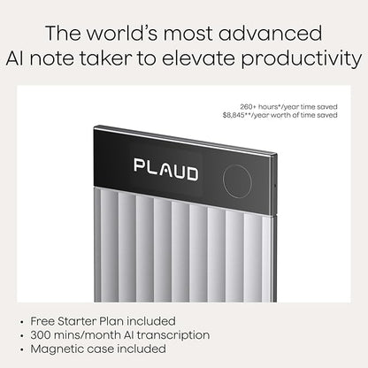 Plaud Note Pro AI Voice Recorder, Transcribe & Summarize with AI, App Control, Note Taker for Meetings & Calls, Supports 112 Languages, Ultra-Slim w/InstantView Display, Case Included, Silver