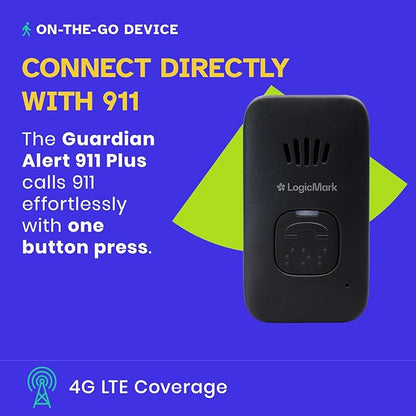 LogicMark Guardian Alert 911 Plus – No Monthly Fees, 2-Way Emergency Pendant for Seniors, with Fall Detection, Water Resistant, Direct 911 Connection Without a Landline