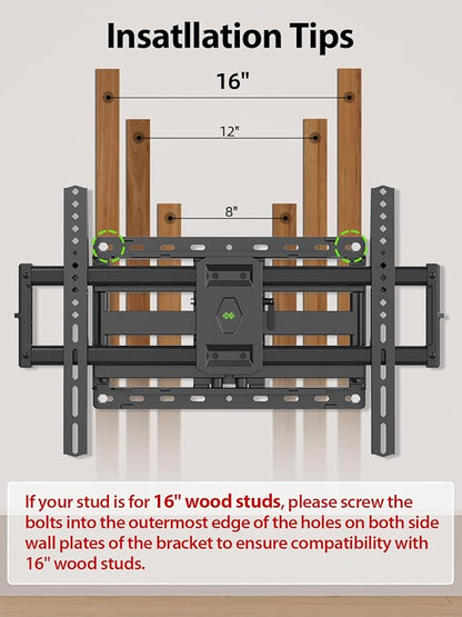 USX Mount Full Motion TV Wall Mount for Most 42-90 inch Flat Screen/LED/4K, TV Mount Bracket Dual Swivel Articulating Tilt 6 Arms, Max 16" Wood Studs, VESA 600x400mm, Holds up to 132lbs