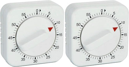 Square 60 Minute Mechanical Kitchen Timer, Easy to Use Visual Cooking Timer with Strong Magnet and Loud Alarm, Manual Countdown Timer for Classroom, Home, Study and Cooking (2 Pack)