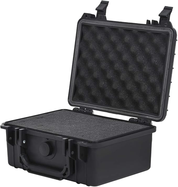 MEIJIA Portable Waterproof Protective Hard Case,Compact Camera Case with Customizable Fit Foam,Elegant Black,Fit for Drones,Camera,Lens, 9.17inchx7.56inchx4.33inch, Black, Dry Case