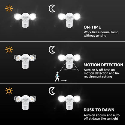 LEONLITE 3CCT LED Security Light, Motion Sensor Outdoor Lights, Dusk to Dawn, ETL Listed, Adjustable Heads, 3000K4000K5000K Selectable, Motion Detector Flood Light for Outside, IP65 Waterproof, White