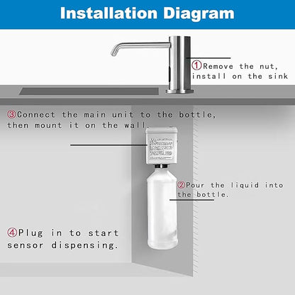 Touchless Automatic Soap Dispenser for Kitchen Bathroom Sink Built in Liquid Commercial Electric Soap Dispenser with Bottle and Pump Chrome Platingd