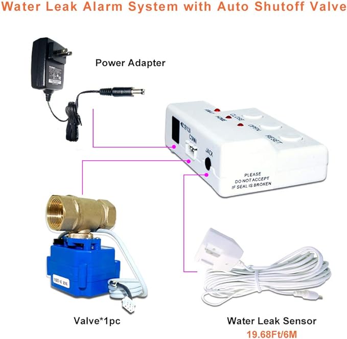 E-SDS Washing Machine Leak Detector with Automatic Water Shut-Off and Sensors and Sounds Alarm for Pipes 1" NPT, Water Leak Detector with Shutoff Valve for Laundry,Water Heaters More