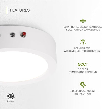 ASD LED 7" Round Flush Mount Ceiling Light Fixture, Low Profile Surface Lighting | 5CCT, Dimmable, Battery Backup, ETL Listed | 15W 1200LM 2700-6000K 120V | Kitchen, Bedroom, Hallway Lamp | White