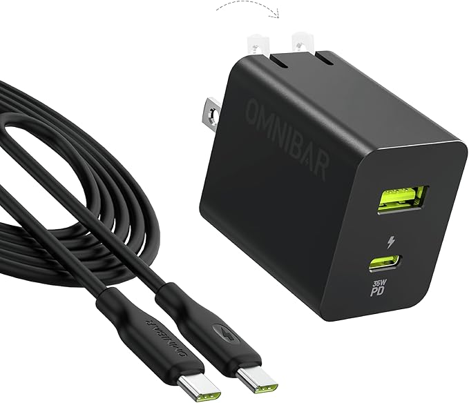 35W USB C Charger with 60W Type C Cable,2 Ports GaN Fast Wall Charger Block,PD3.0 PPS USB-C Power Adapter for iPhone 16/15/14, Galaxy S24//Note 20, Pixel 8 Pro/8/7, iPad/iPad Mini,MacBook Air and More